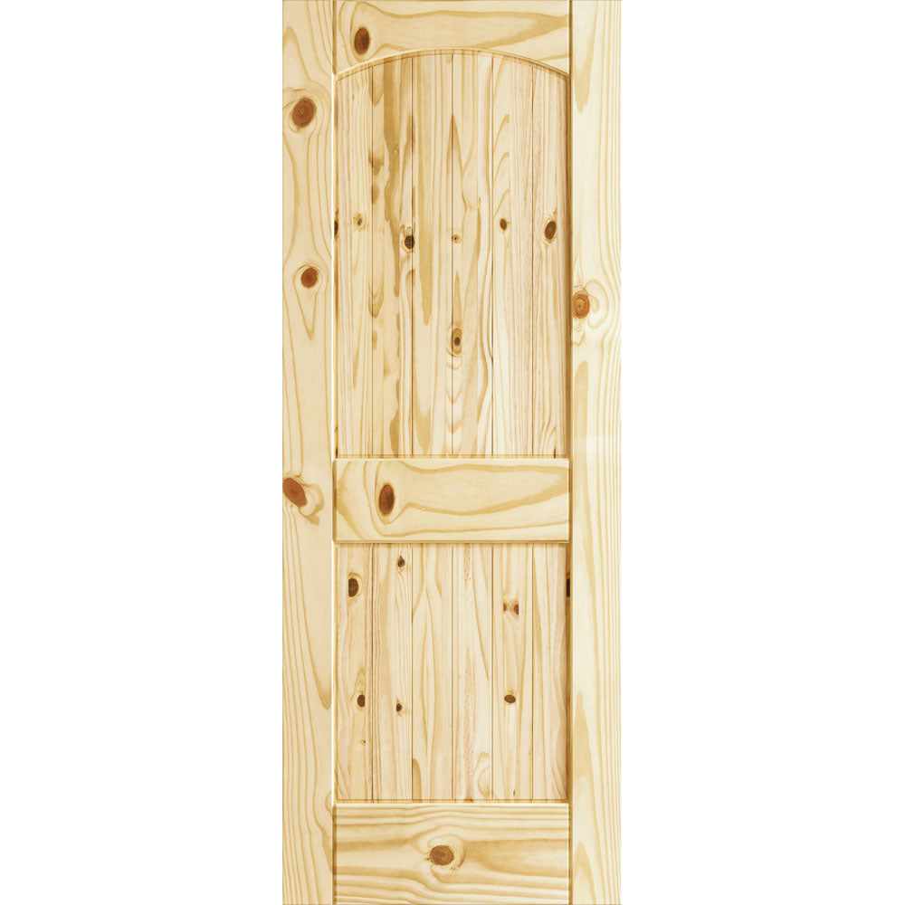 Colonial 2-Panel Arch Top V-Grooved with U-Groove Pine Wood Interior Door Slab - Knotty Pine