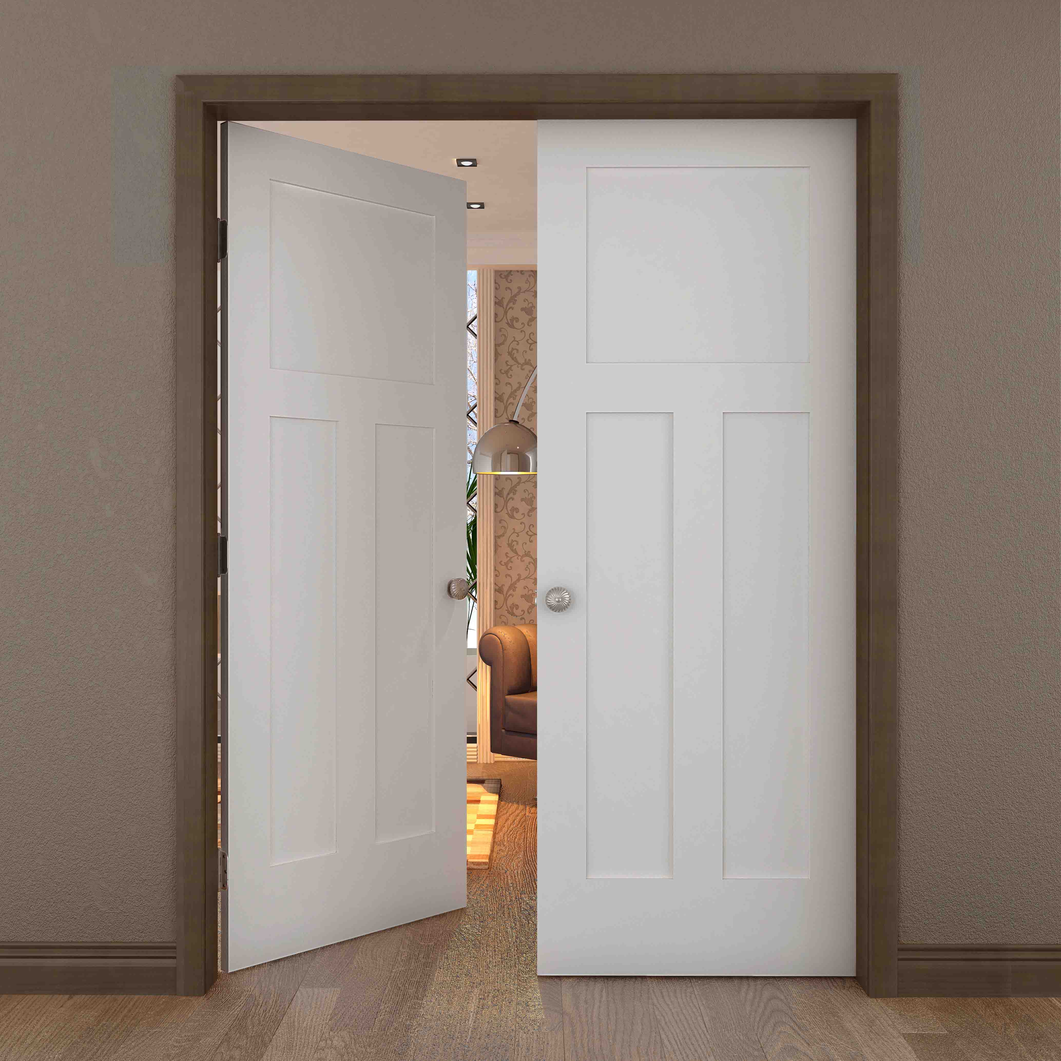 Shaker Craftsman Pine/MDF Wood Interior Door Slab - Primed
