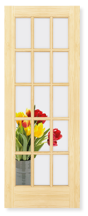 French 15-Lite Clear Glass Pine Wood Interior Door Slab - Clear Pine