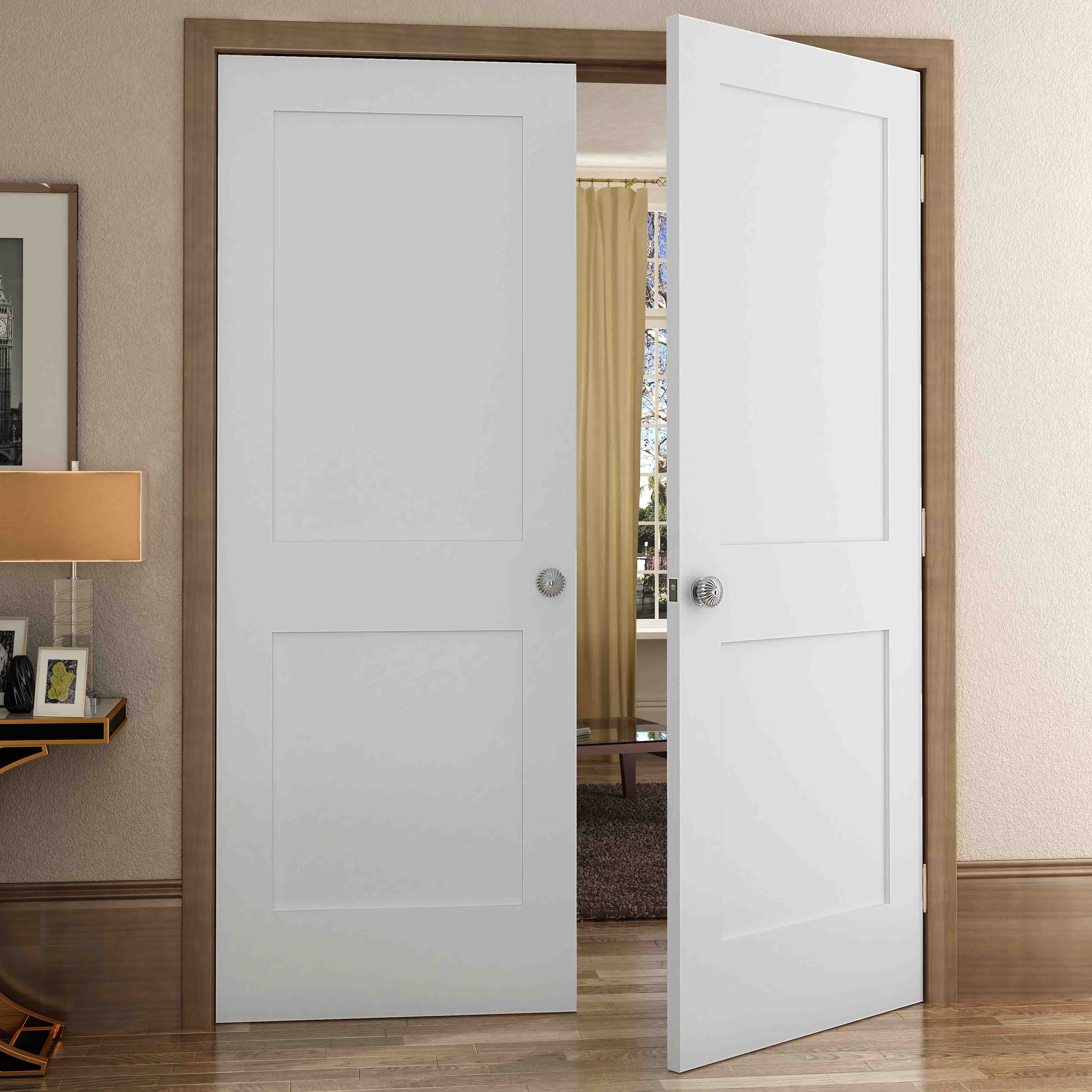 Shaker 2-Panel 1-3/4" Pine/MDF Wood Interior Door Slab - Primed