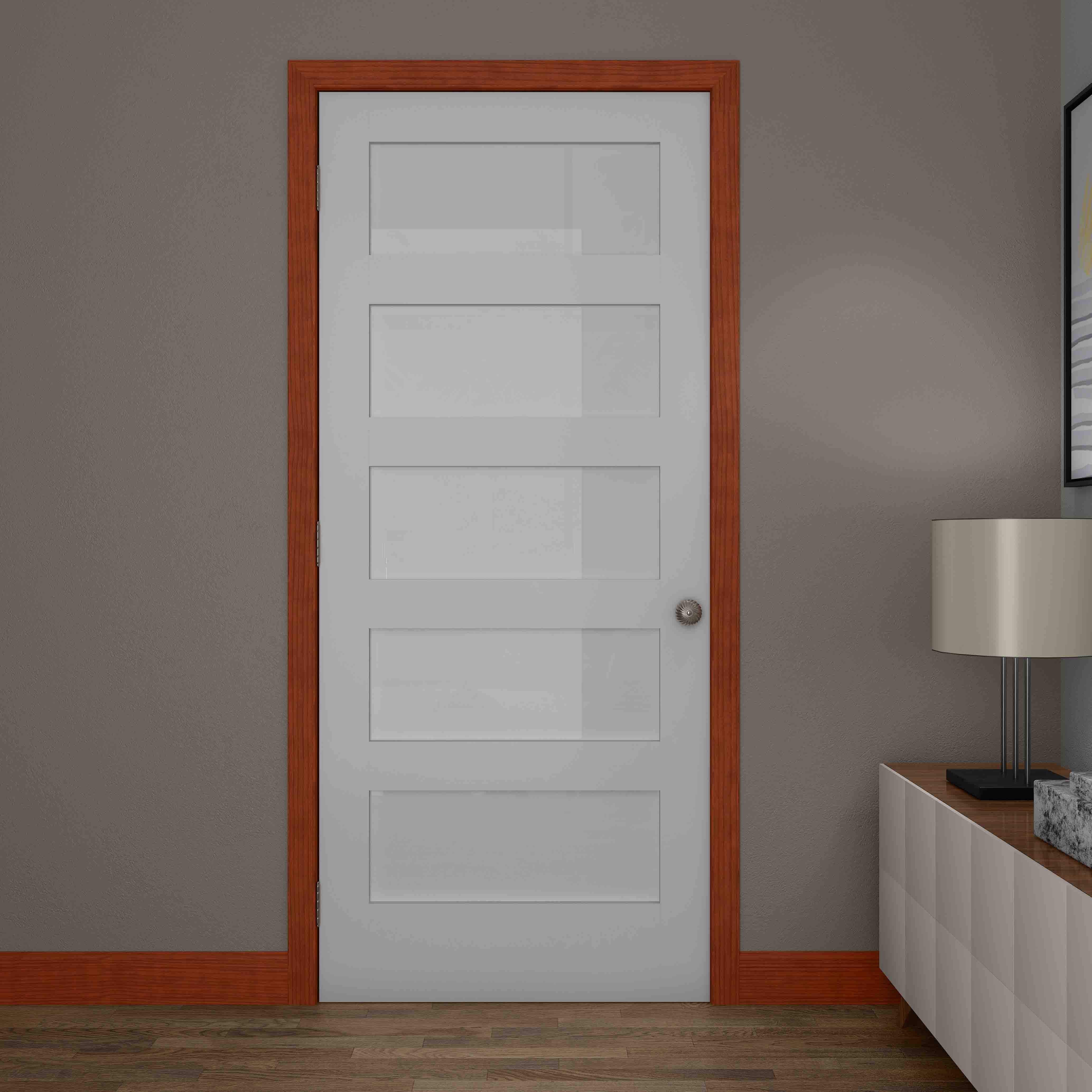 Shaker French 5-Lite Privacy Glass Pine Wood Interior Door Slab - Primed
