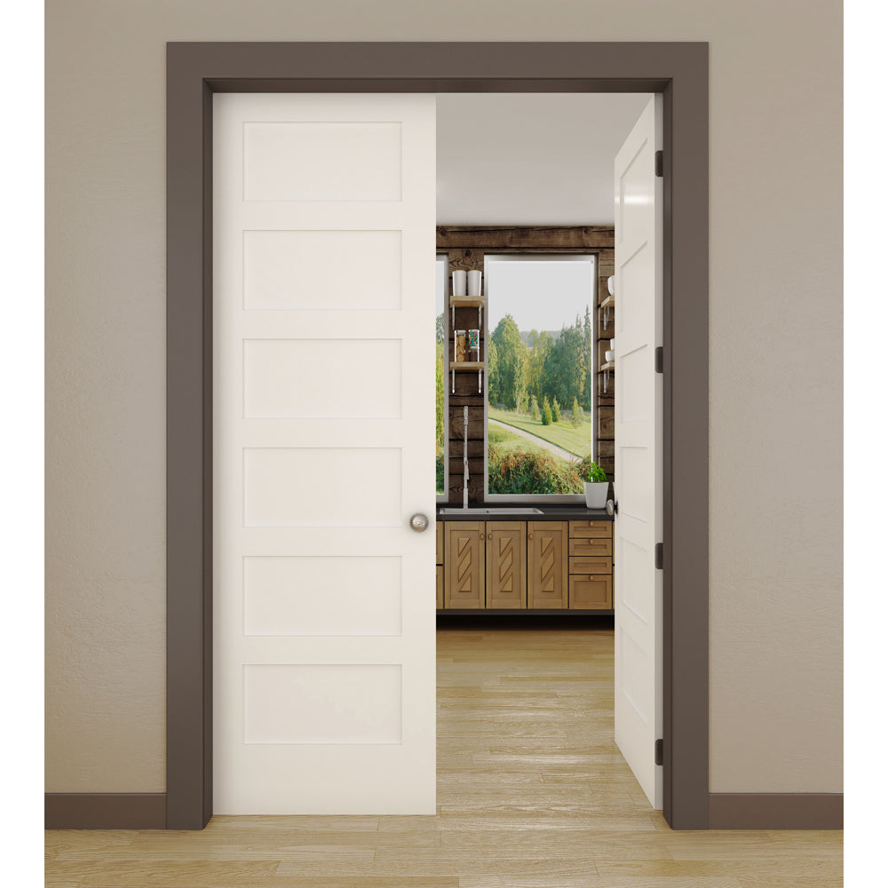 Shaker 6-Panel Pine/MDF Wood Interior Door Slab - Primed