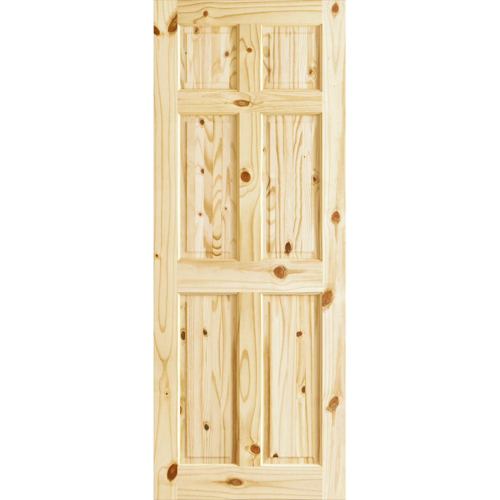 Colonial 6-Panel Pine Wood Interior Door Slab - Knotty Pine